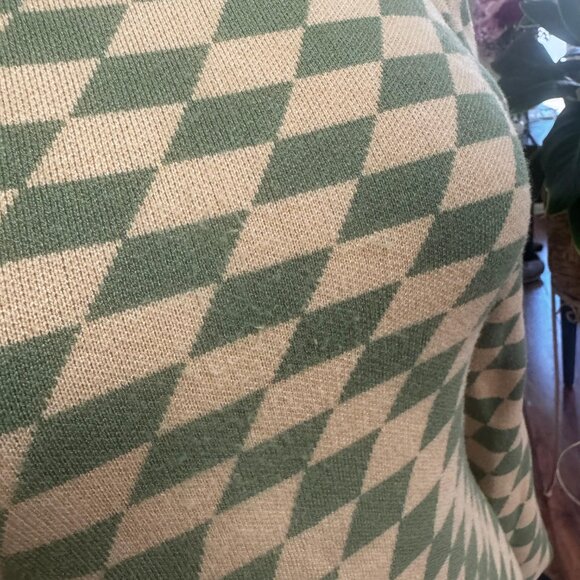 Zara Checked Knit Dress in sage green and cream.  size L - Picture 4 of 6